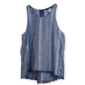 Supply & Demand Top S Womens Striped Blue Hi Lo Fringe Hem Sleeveless Boho Tank